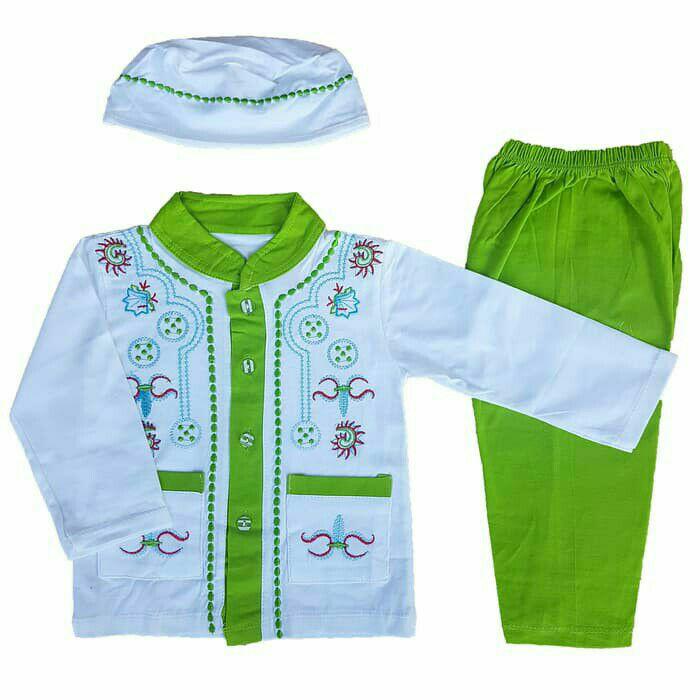 Baju Muslim Koko (6-12 Bulan) Anak Bayi Laki-Laki Stelan Set Peci LY5