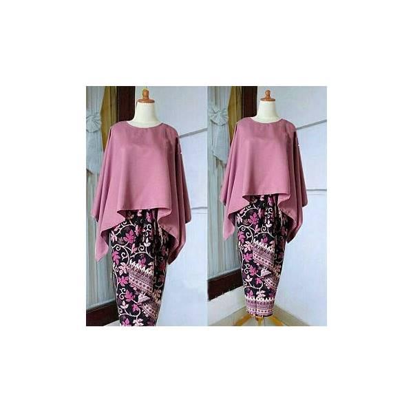 Gamis Syari Setelan Kebaya Batik Motif Cantik CRM ABAYA MUSTIKA SETT DUSTY PINK