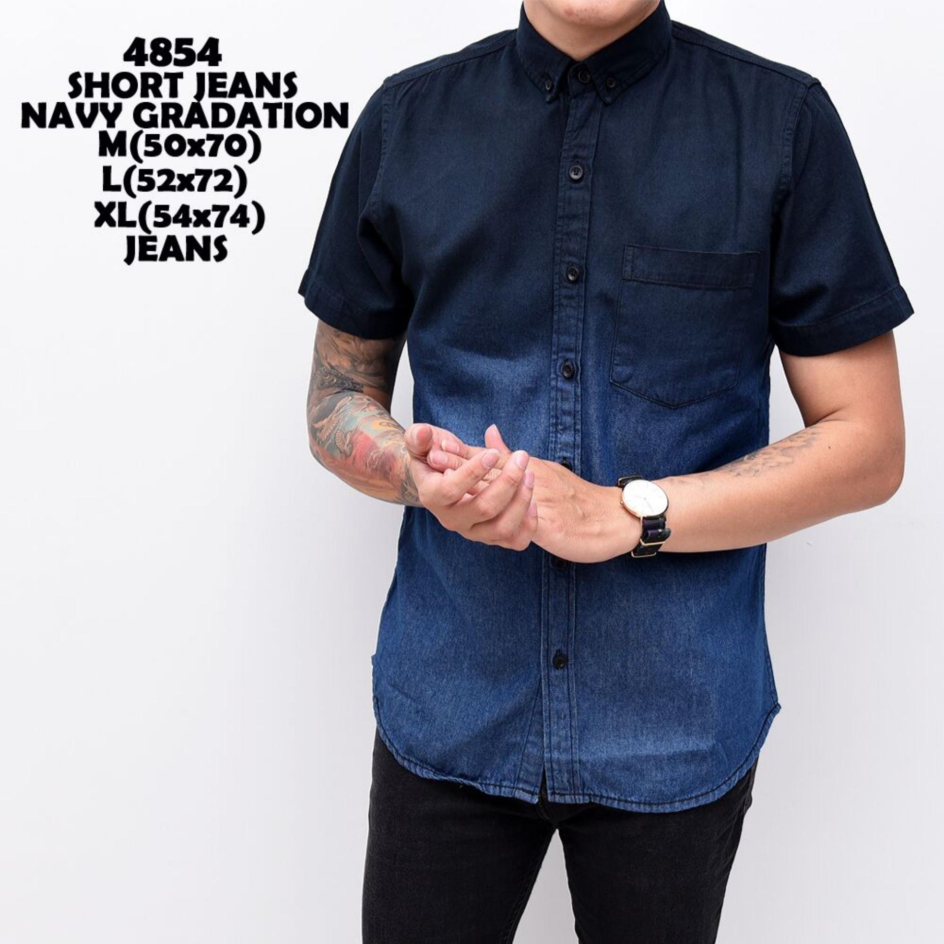 kemeja jeans pria hitam wash kode R2301