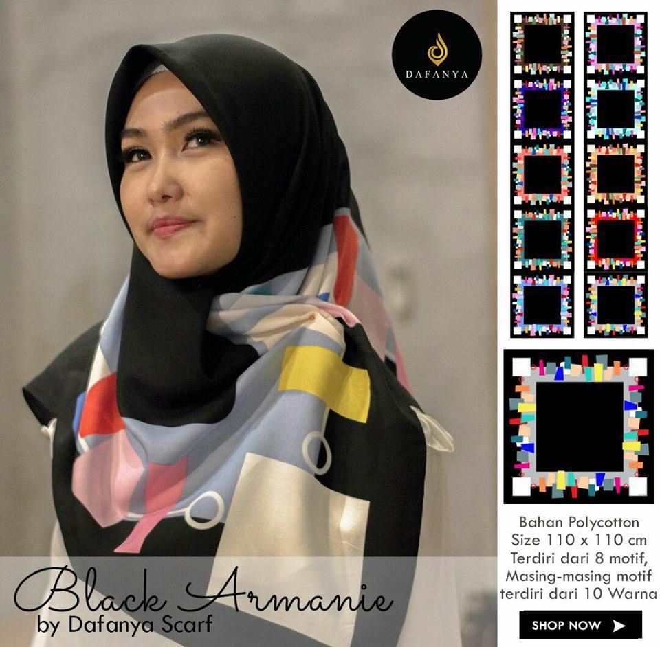 Hijab Segi Empat Motif Khusus Warna Hitam Merk Dafanya/ Jilbab Segi Empat Motif Khusus Warna Hitam / Kerudung Segi Empat Khusus Warna Hitam