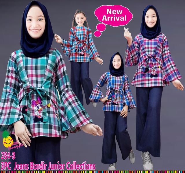New (7-12th) Baju Muslim Anak Perempuan LP Minnie Kotak Ikat Kulot Jeans