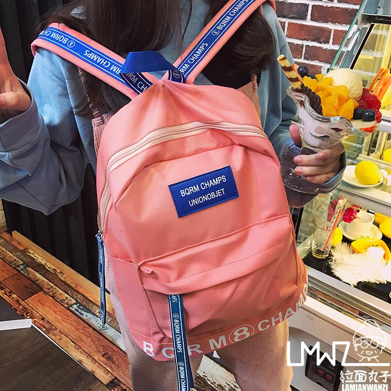 Harajuku Tas Ramen Bakso Tas Ransel Surat Sederhana (Merah muda)