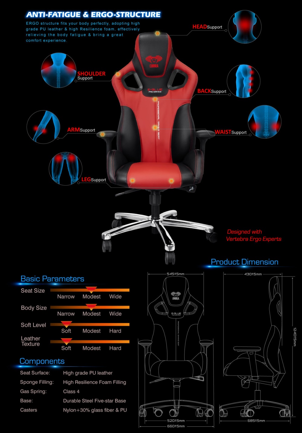 EBlue Kursi Gaming Cobra Profesional Gaming Chair With Amr Rest Komputer Rakitan