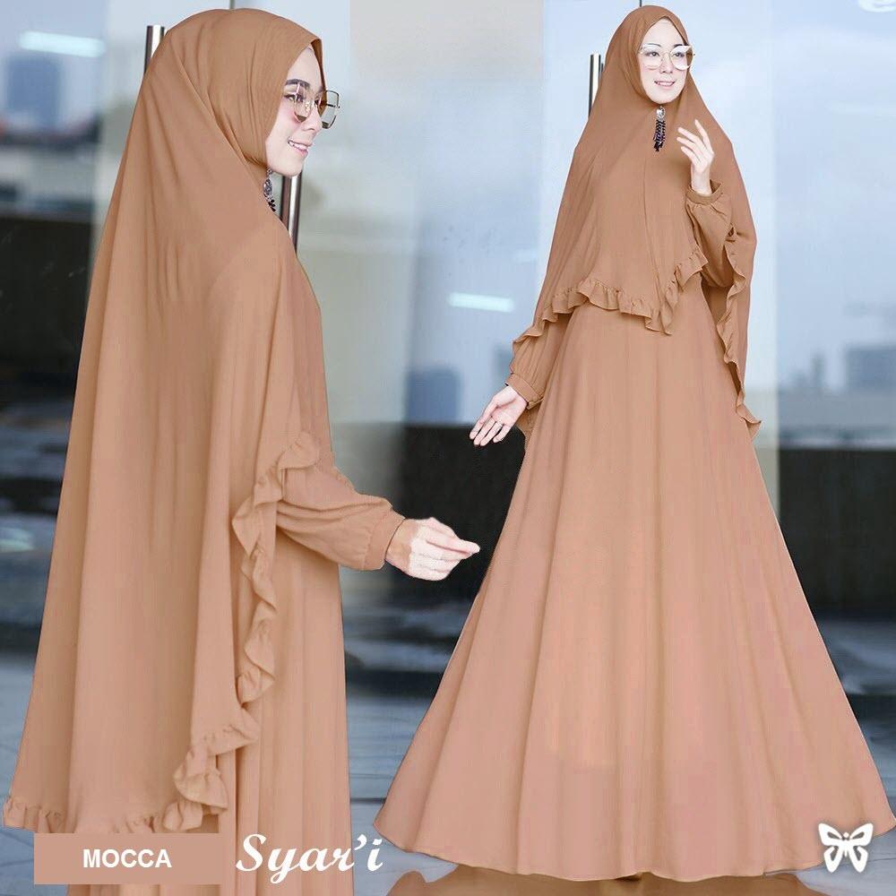 Flavia Store Gamis Syari Set 2 in 1 FS0727 - COKLAT MOCCA / Baju Muslim Wanita Syar'i / Gaun Muslimah / Maxi Dress Lengan Panjang / Hijab Polos / Jilbab Instan Bergo / Srjuanita