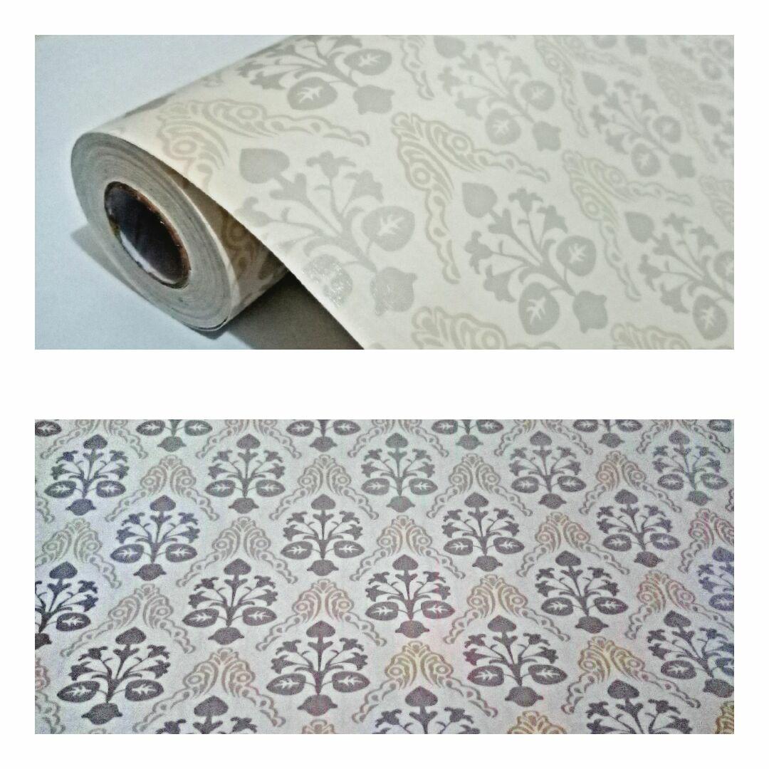 Promo murah wallpaper sticker dinding batik klasik modern abu abu muda