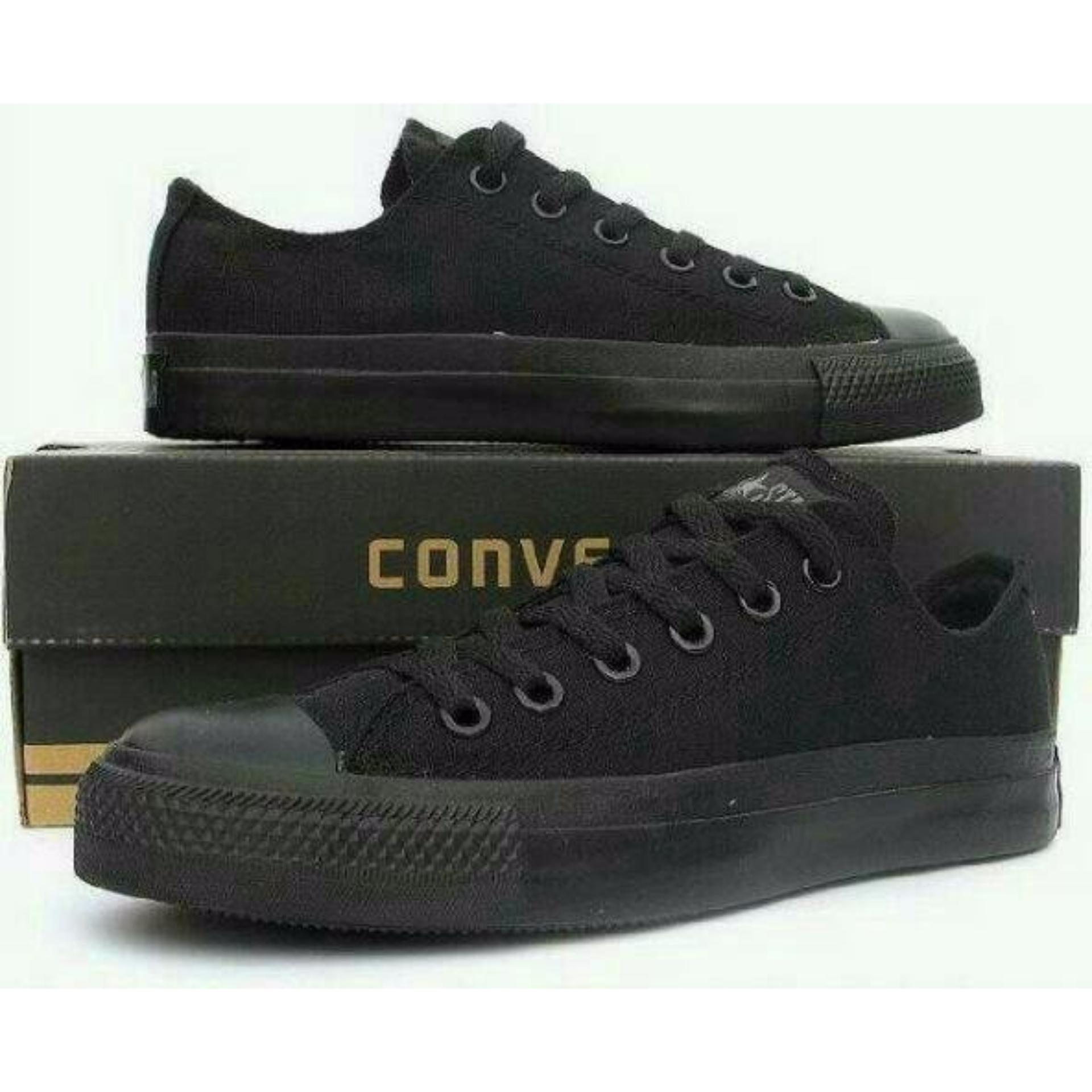 Sepatu Casual Harian Sekolah Kuliah Converse Allstar CT Mono Full Black Hitam Low Pria Wanita Couple
