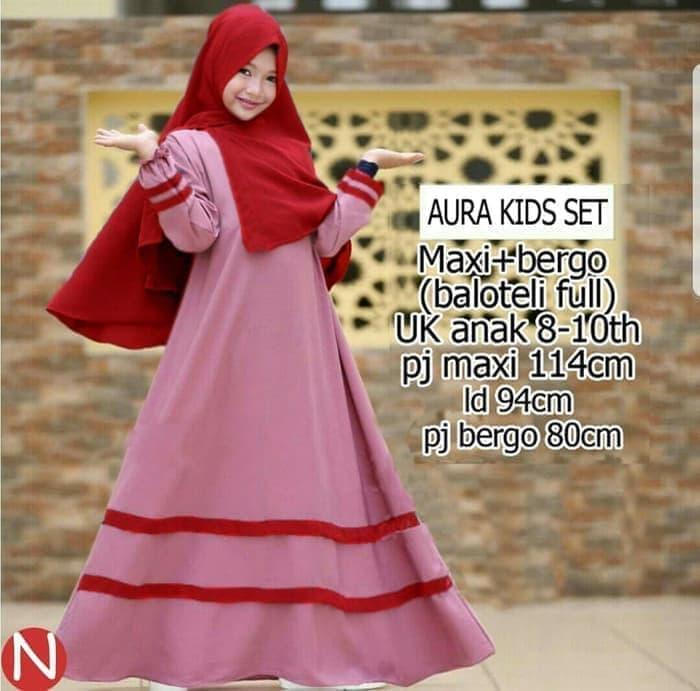 JUAL Baju Lebaran, Baju Muslim, Gamis anak Aura kids set / 83136 - 83137 LF - Merah Salem