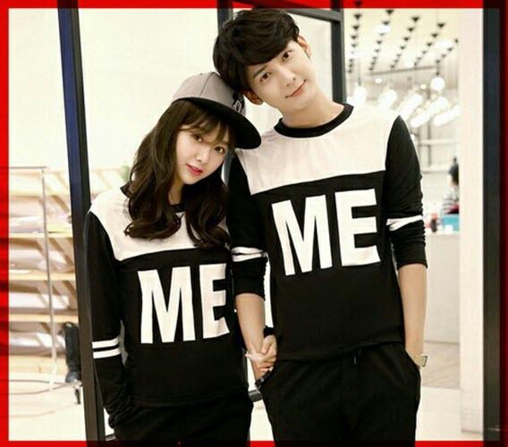 Baju Wanita Shop Kaos Couple lengan Panjang Me / Kaos Oblong / Sweater Pasangan / T-shirt Pasangan / Pakaian Kembar / Kaos Pria Wanita LC (ME)