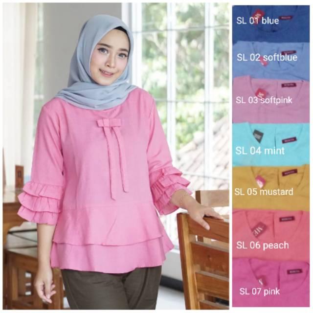 Blouse pita kekinian lengan panjang terompet katun fashion wanita muslim atasan setelan baju murah DL 07