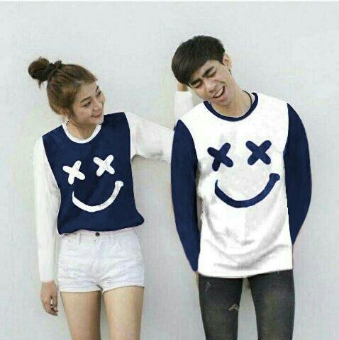 Baju Wanita Shop Kaos Couple Lengan Panjang XOXO / Long Tshirt Polos / Sweater Couple Marshmellow / Sweater Polos / Kaos Pria Wanita BG (XOXO) - Navy PAnjang