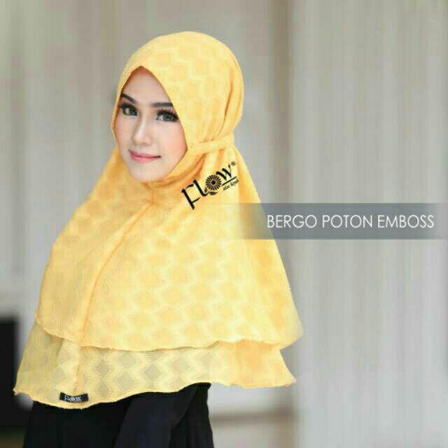 Jilbab instan Bergo Poton Emboss (kuning) Ori Flow idea hijab kerudung bergo daily bestseller