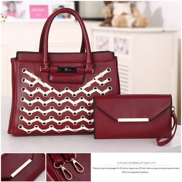 SQ2608 Tas paket wanita set 2in1 Handbag Wanita free dompet Tas kerja wanita Tas impor batam murah meriah Tas trendy kekinian Supplier tas cewek BEIGE / MAROON / GREEN