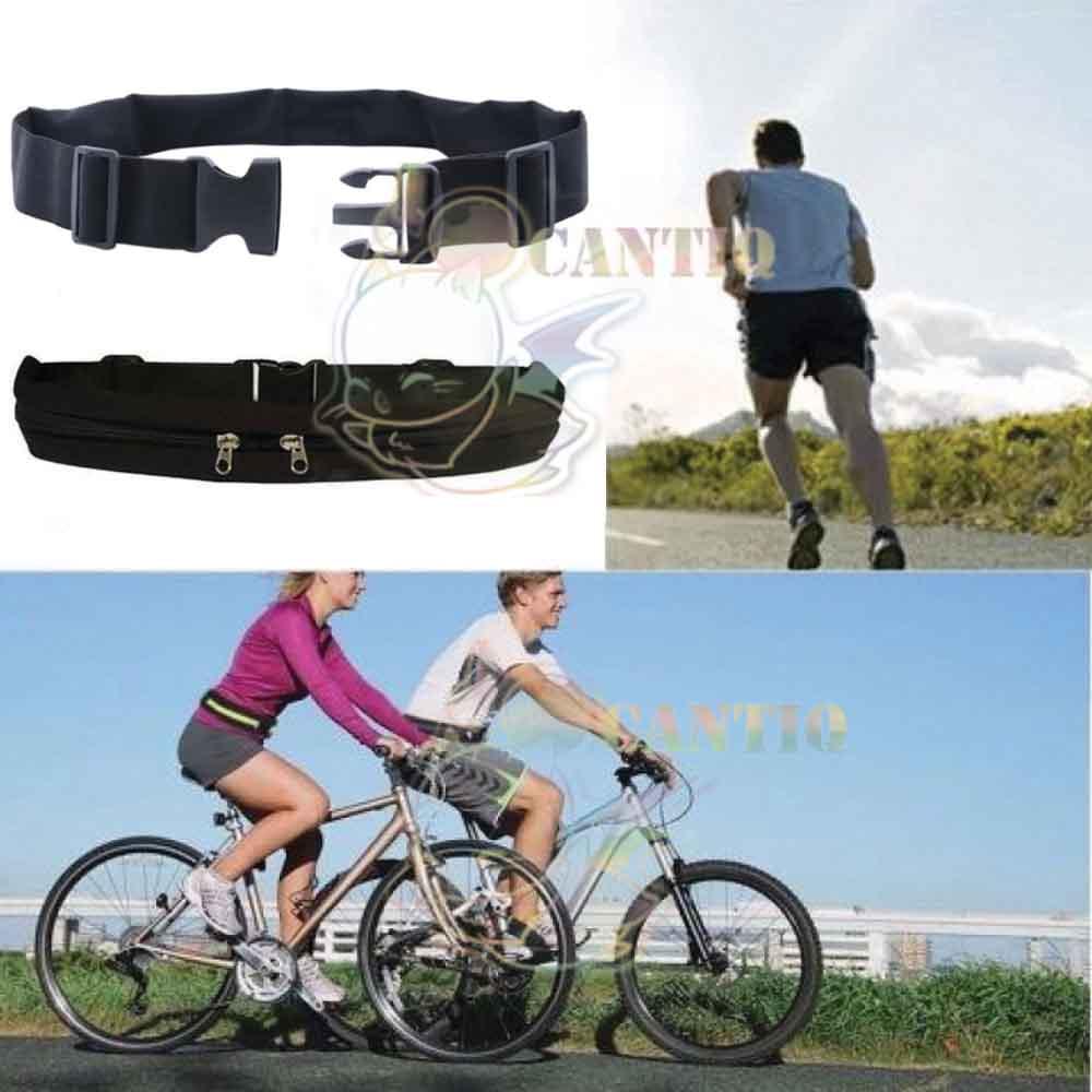 CantiQue Sabuk Tas Olahraga 2 Slot Tas Pinggang Gym Fitness Lari Running Belt Jogging Sepeda Sport Bag Double Waterproof Sack Waist Gesper Anti Air Outdoor Activity Sporty Design / Running Waist Bag jogging Mobile Belt / Running Belt - Hitam List Hitam
