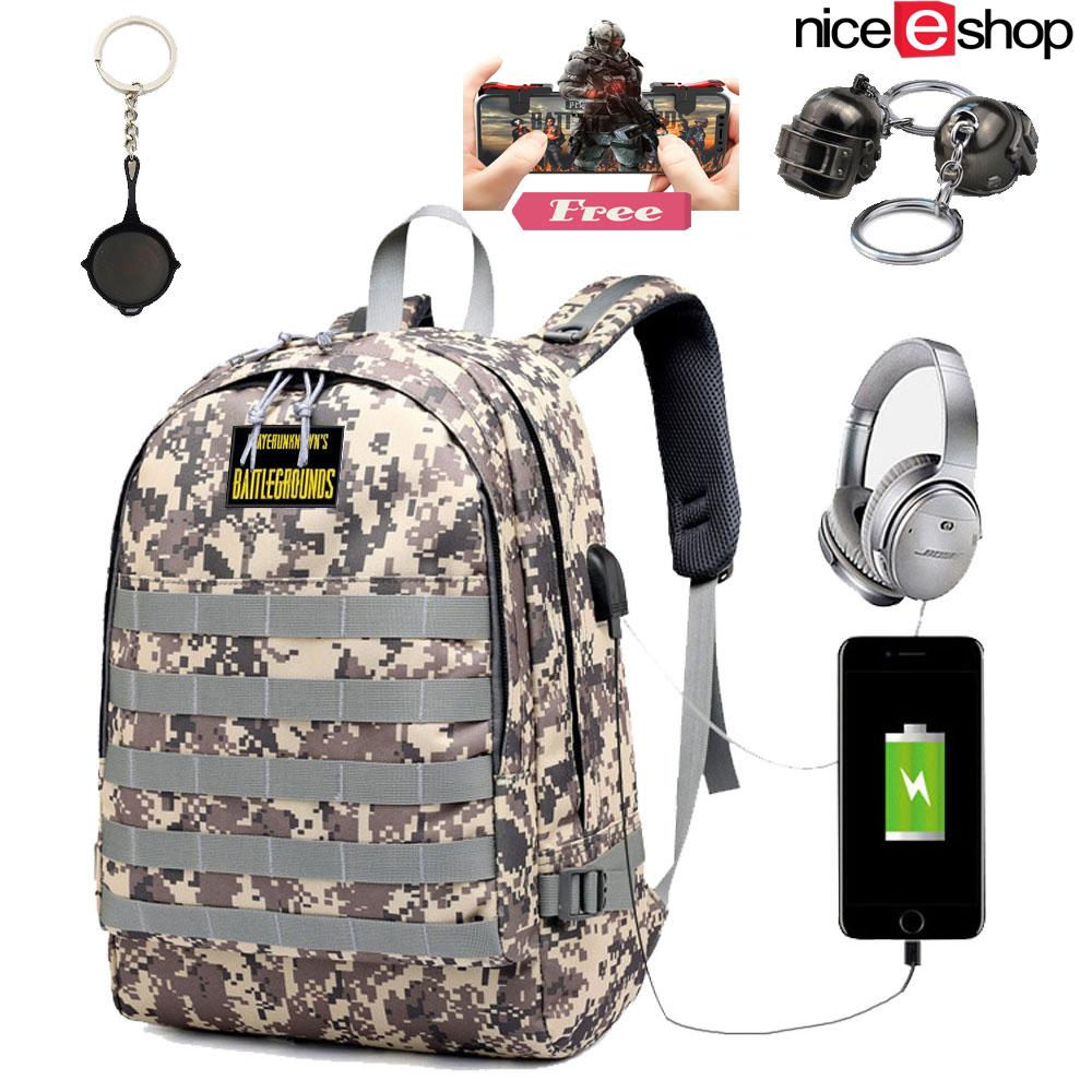 niceEshop PUBG Backpack Travel Bag Hiking Bag Camping Bag Rucksack,Waterproof Travel Backpack With USB Charging Port & Headphone Interface,Fits Under 18-Inch Laptop Notebook (PUBG Level 3 Bag)