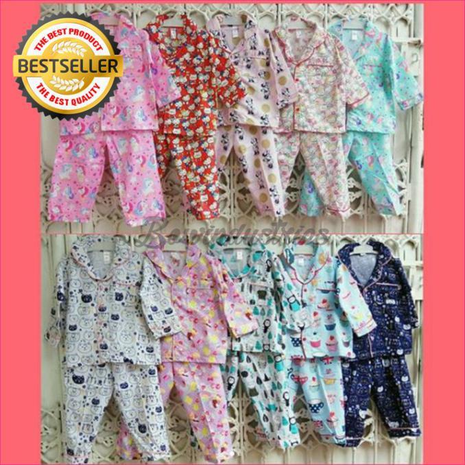 PROMO SALE - BAJU TIDUR SETELAN PIYAMA ANAK PEREMPUAN MOTIF LUCU SIZE JUNIOR F001