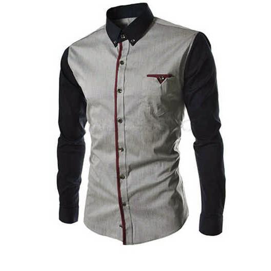 (JNH Shop) Kemeja Pria Silver Combi Lengan Black (N354 Executive Silver)