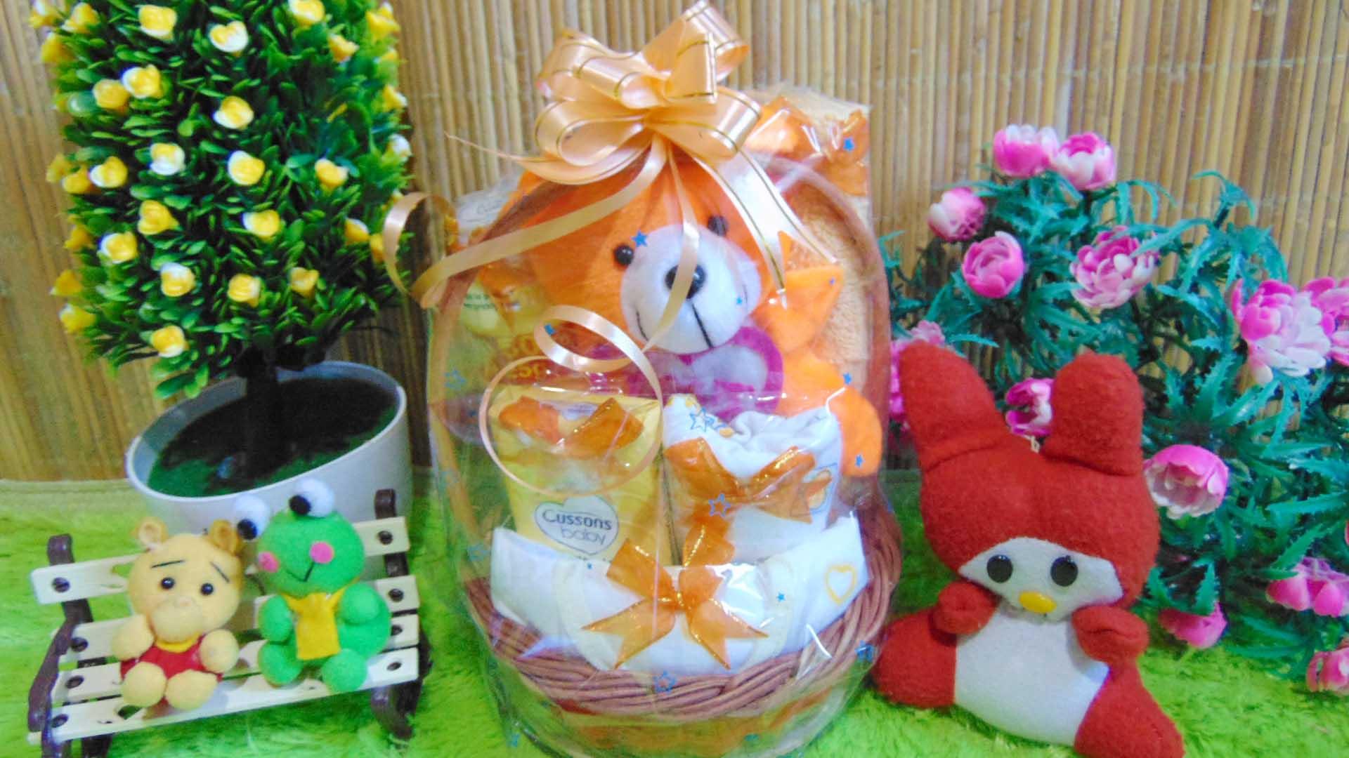 kembarshop - TERLARIS paket kado bayi hemat parcel keranjang tangkai mini kuning baby gift hampers hadiah ibu melahirkan