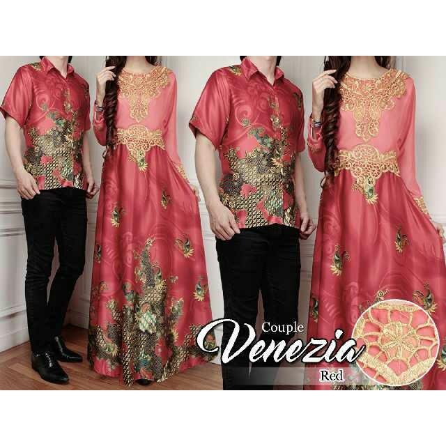 PROMO SALE ! Couple Venesia Batik Sutra Gamis Baju Pasangan Kondangan Resmi A106 PROMO TERMURAH
