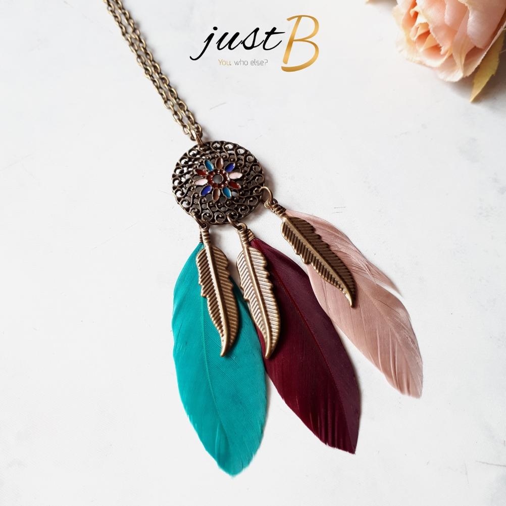 Kalung Bohemian Vintage Dream Catcher Feather Hijab Etnik