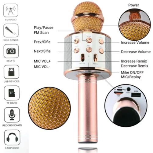 78Star Paling Laku Mic Karaoke Portable Bluetooth - Mic Wireless Hifi Speaker WS-858 - ROSEGOLD