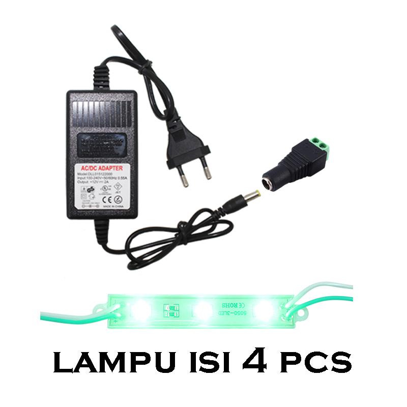 EELIC LAU-5050 -3LED MIX ISI 4 PCS LAMPU STRIP LED 4 LAMPU LED MODUL TERDAPAT 12 MATA STRIP MODULE LED CHIP DC12 VOLT -1.4 WATT PER 1 PCS LAMPU ( 3 MATA STRIP ) + 1PCS ADAPTOR D-01 + 1PCS Jack Power DC 2.1x5.5mm CCTV 12V Female (JPD-PLASTIK)