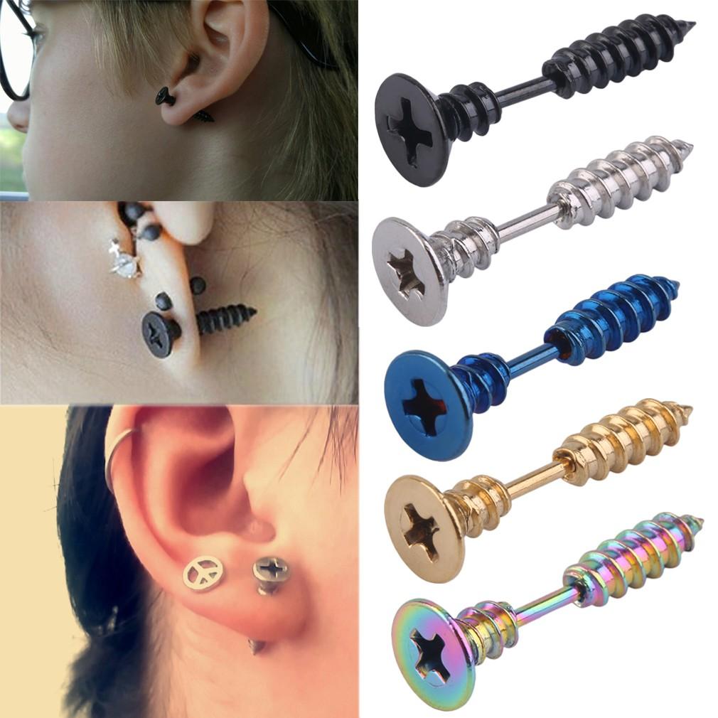 1Pc Anting Stud Gaya Punk Bahan Stainless Steel Untuk Pria Dan Wanita