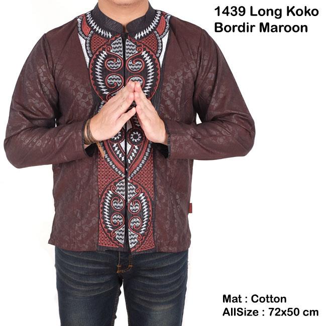 KEMEJA KOKO MURAH GROSIR LENGAN PANJANG KOKO BORDIR MAROON SLIMFIT BAJ