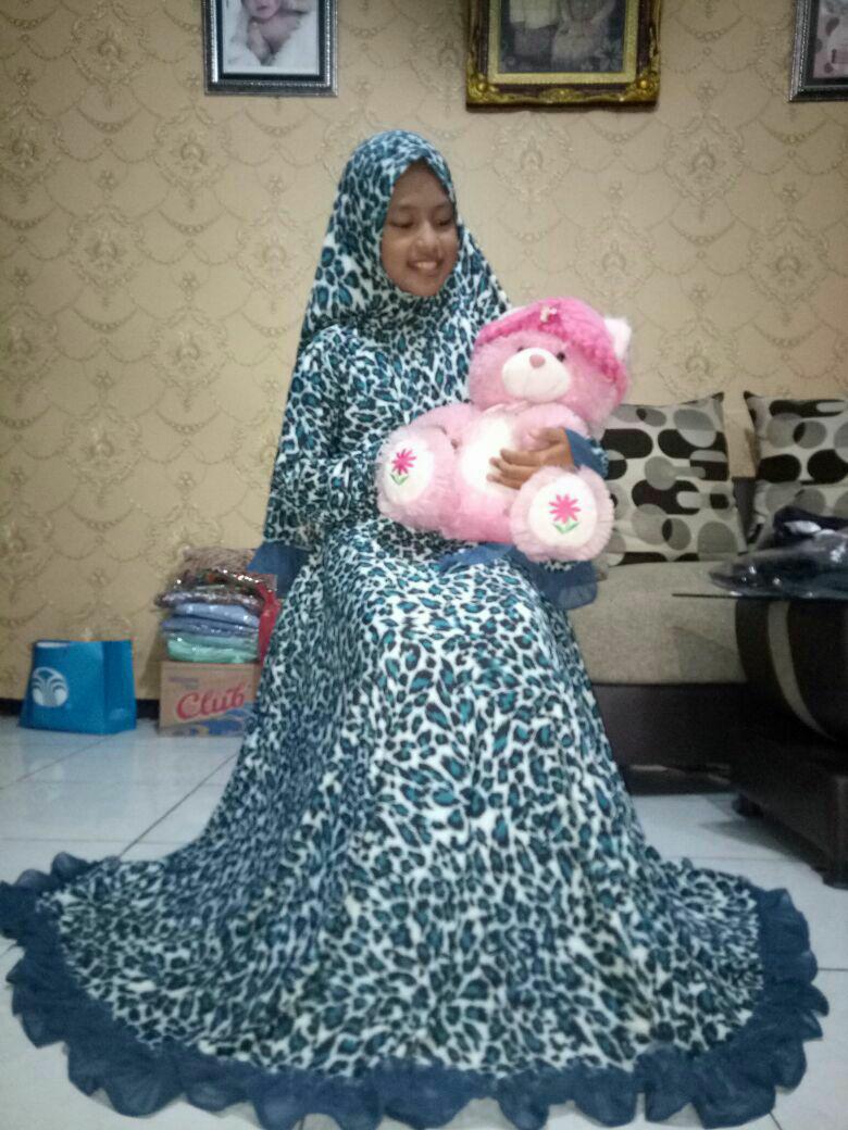 Baju dress gamis anak wanita muslim-murah bahan jersey motif leopard-size 7-10tahun By Nurul Collection