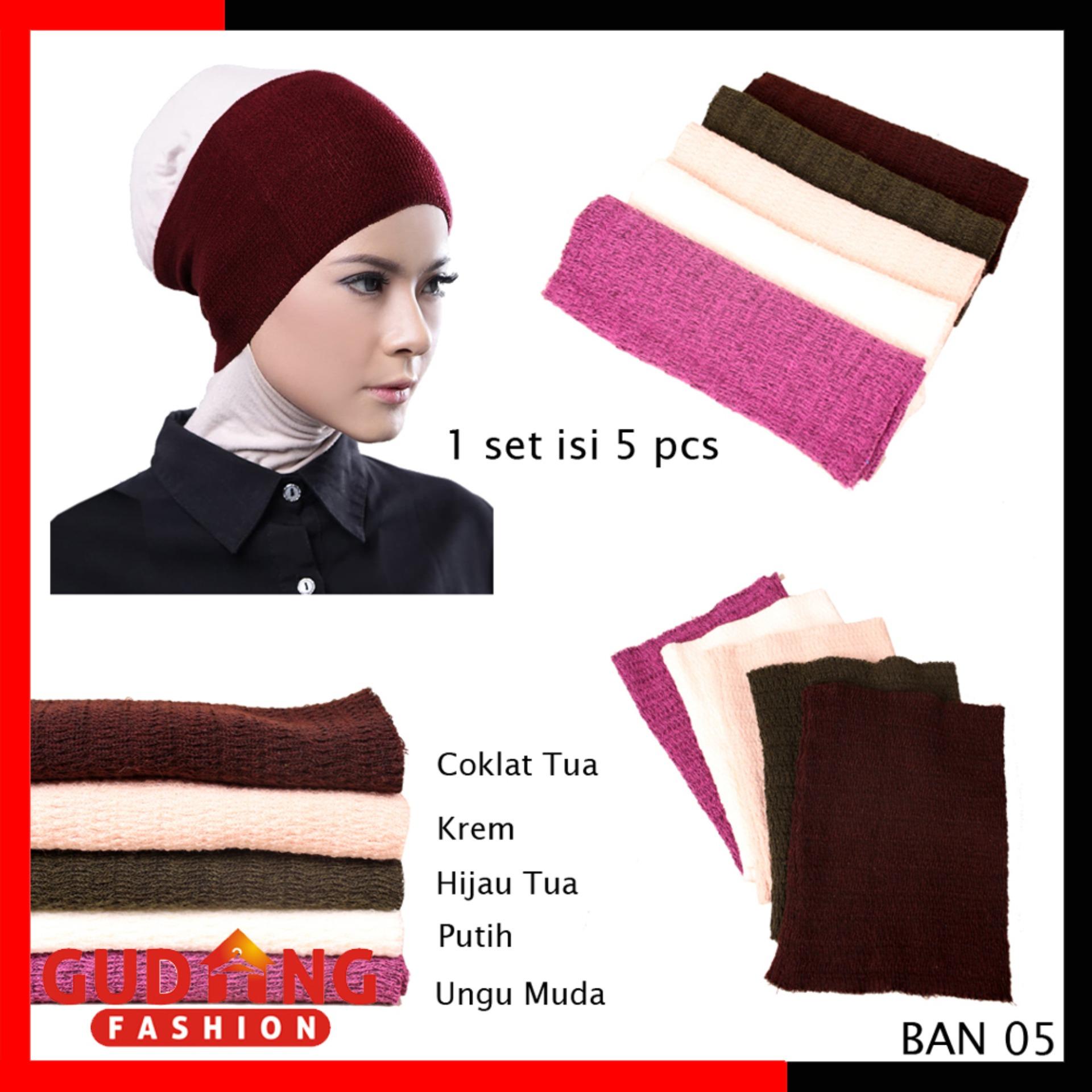 Gudang Fashion - Bandana Rajut 2 Warna / Ciput Rajut / Dalaman Jilbab Rajut Anti Pusing Isi 5 Pcs - Kombinasi Warna