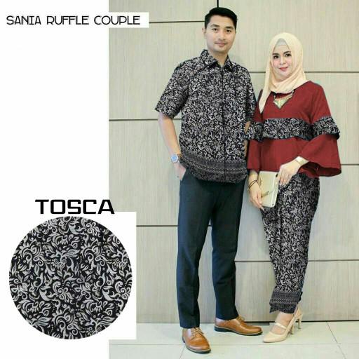Gamis Syari Baju Couple Batik Keluarga Modern / Copel Family CP Ruffle Marun