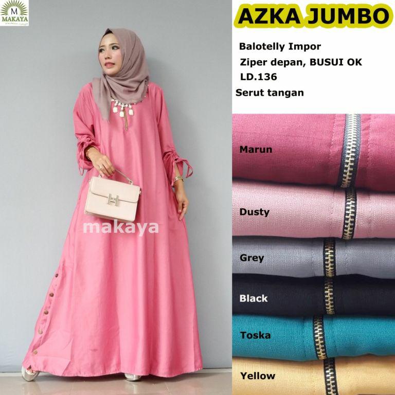 Gamis Long dress maxi wanita muslim polos azka busui. serut jumbo XXXl