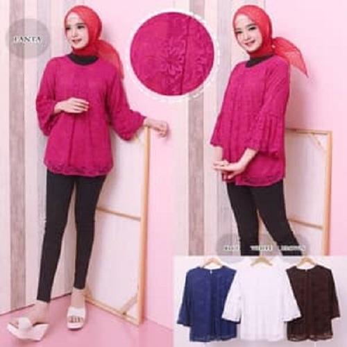 BAJU MUSLIM KEREN BLUS BROKAT TILE ATASAN WANITA TANGAN BALON BRUKAT
