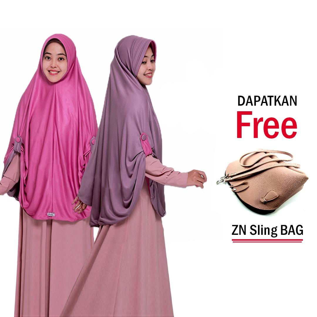 Jilbab 2 Warna / Jilbab Instan Aira / Hijab Bolak Balik Bergo Langsung Pakai Kancing Samping / Kerudung Khimar Instant / New Daily Hijab Terbaru Masa Kini Model Sekarang / Free Sling Bag Tas Selempang Murah