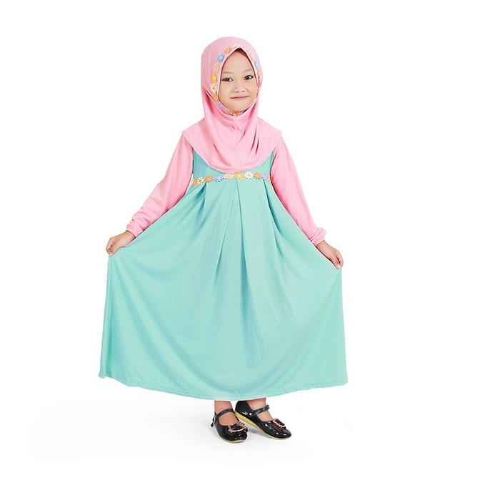 Baju Muslim Gamis Anak Perempuan Mint Peach Lucu Simple Murah - Baju Gamis Anak Terlaris - Baju Gamis Anak Terbaik