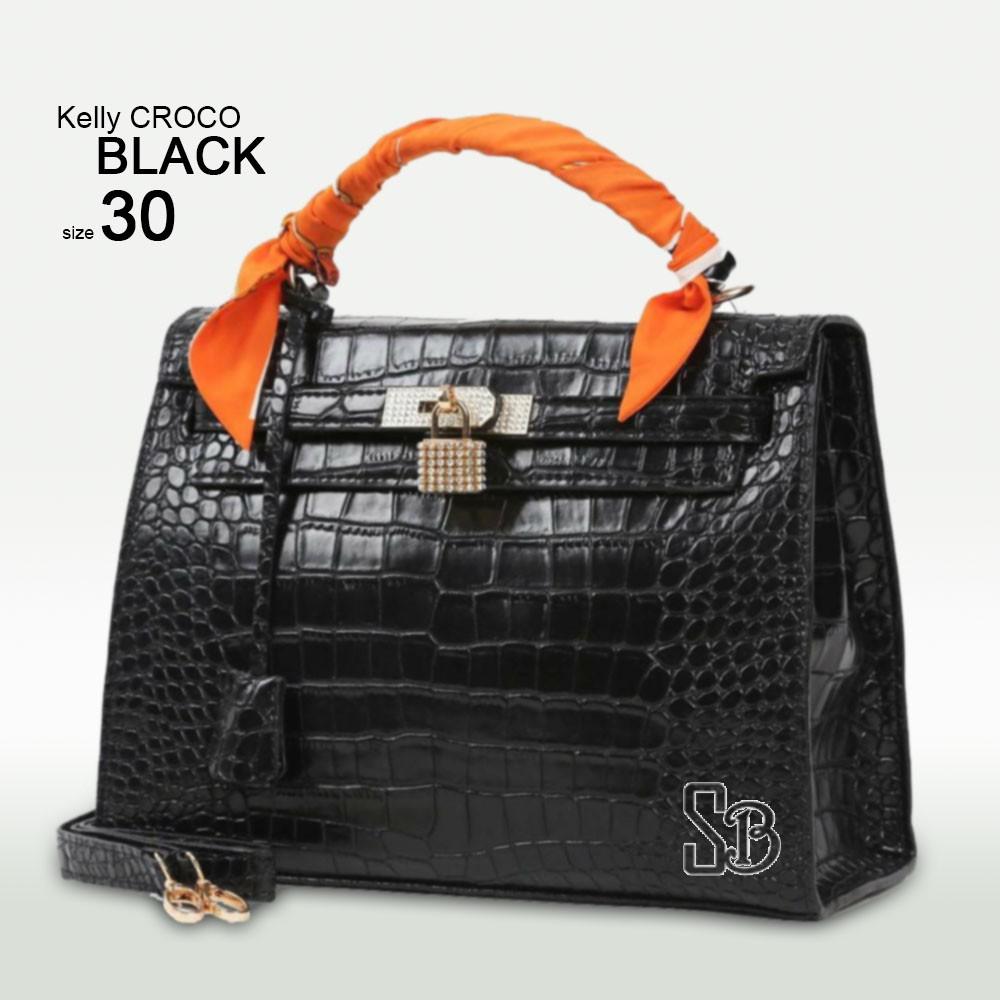 Tas Handbag Kelly Croco BLACK size30 ts12330