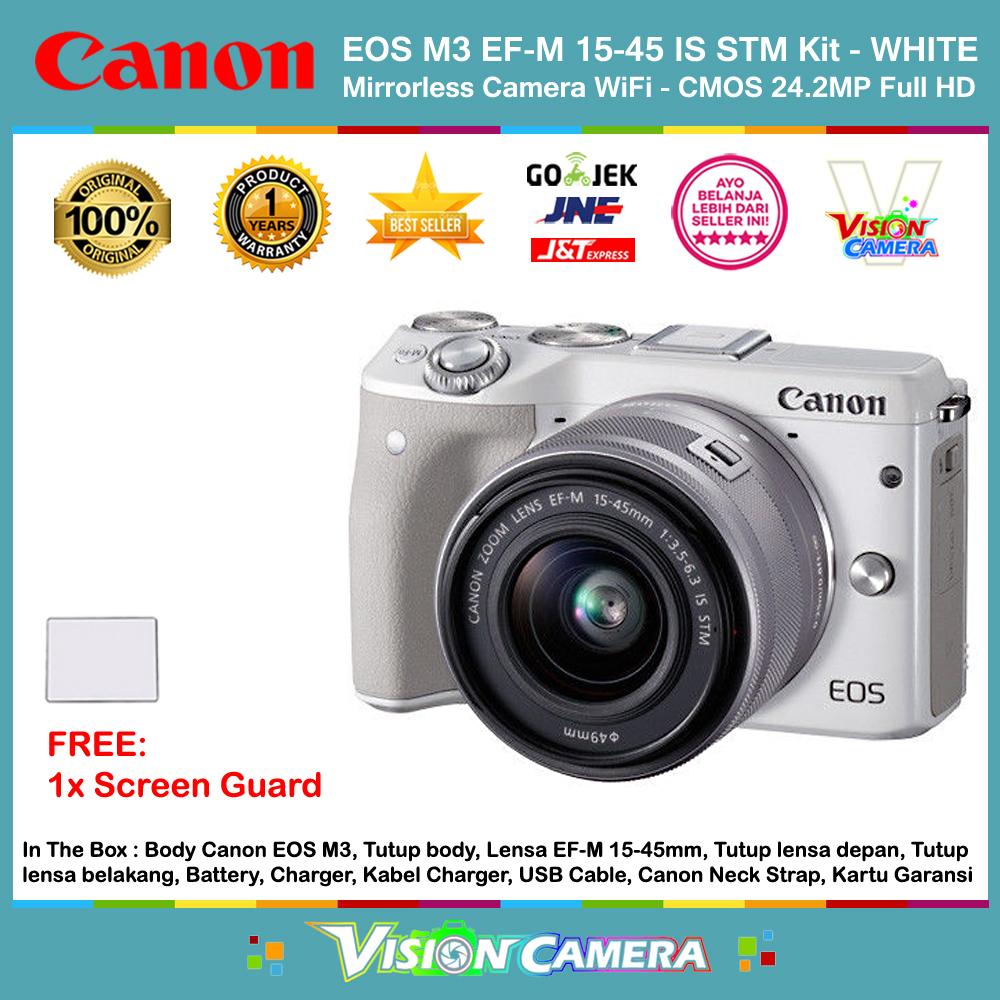 CANON EOS M3 EF-M 15-45 IS STM Kit Kamera Mirrorless M3 CMOS 24.2MP Full HD 1080p 49 AF Points (Garansi 1th) + Screen Guard