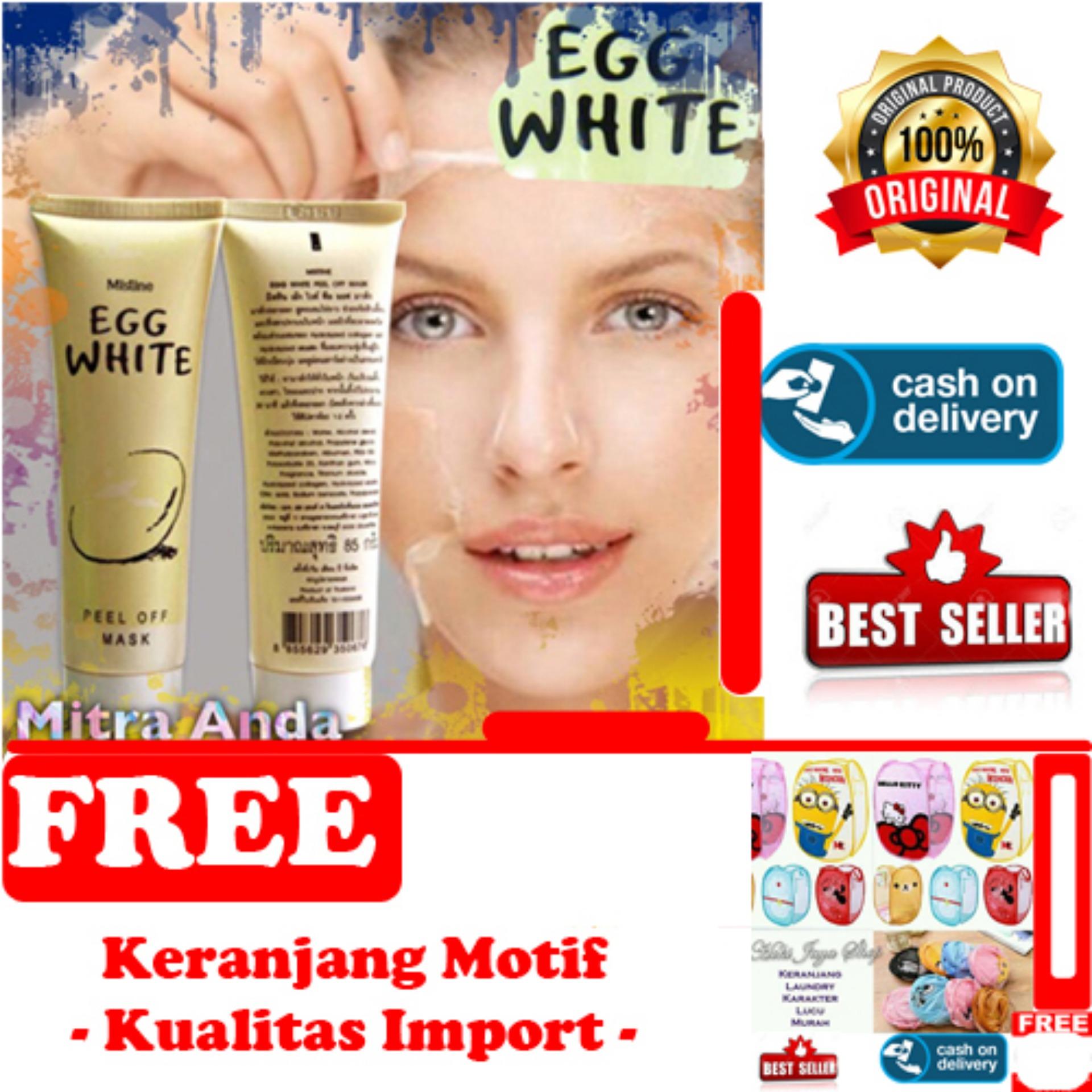 HOKI COD - Mask Egg White Peel Off - Masker Putih Telur - 85 Gram - 1 Pcs + Gratis Keranjang Baju Kotor Lipat Motif Karakter Laundry Basket - Multi Colour Kualitas Premium - 1 Pcs