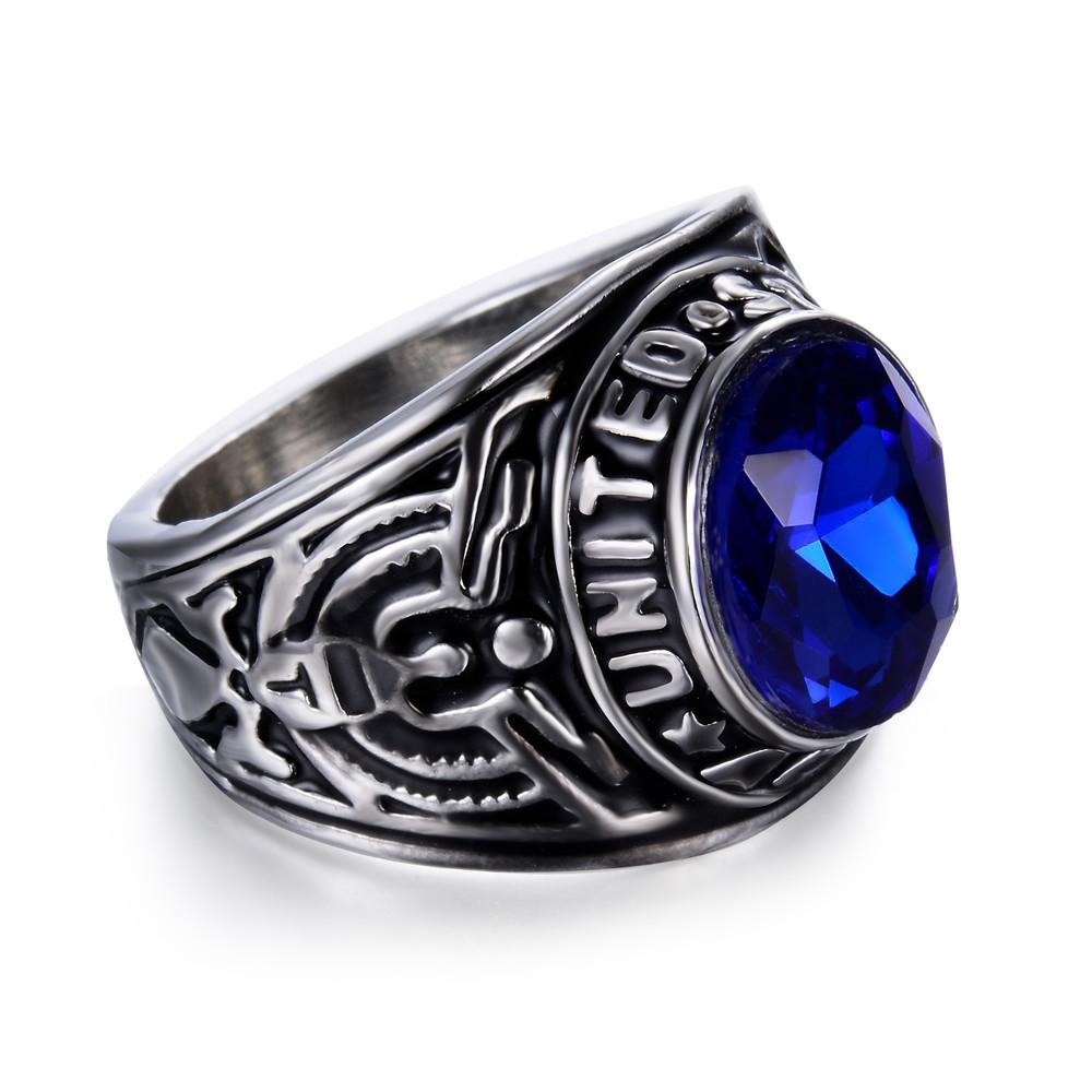 3 Warna United Baja Anti Karat Cincin Tentara Amerika Baja Titanium Retro Eagle Merah Cincin Safir SR-001-Intl