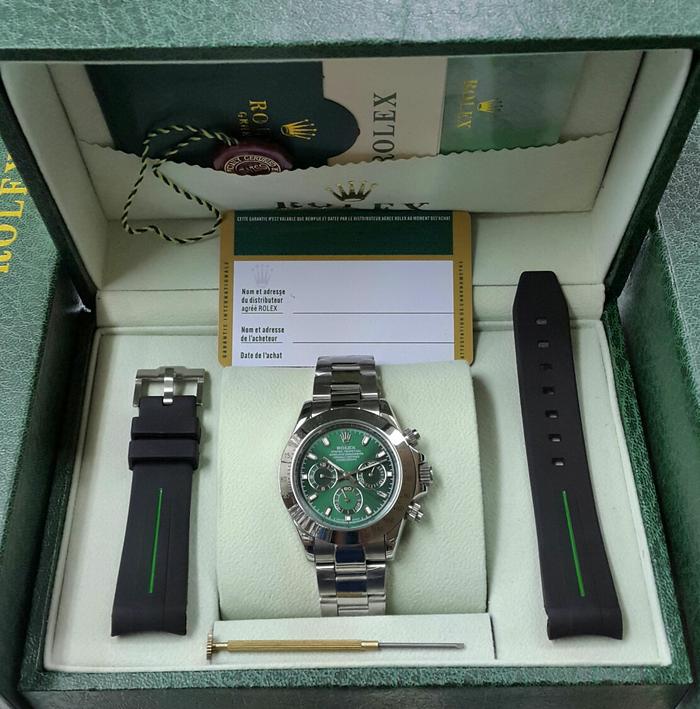 Jam Tangan Rolex Daytona Automatic Silver Green Dial