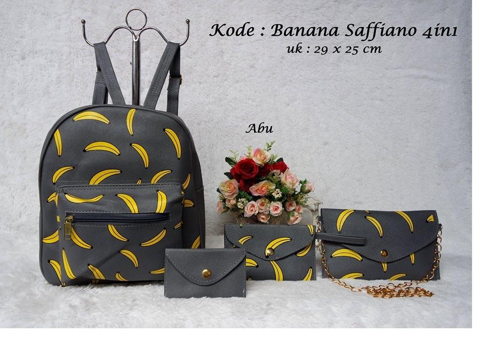 Tas Ransel Wanita 4in1 Banana Saffiano Beli 1 Dapat 4 Tas - Toko Warna Warni