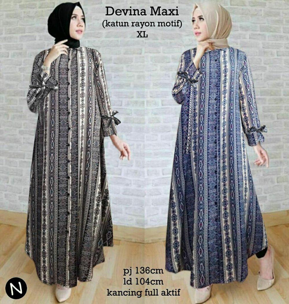 Cn 8058 Devina Maxi Dress Terusan Batik Etnik Songket Stripe Garis Wanita Murah Gamis Syari Simple Elegan Hijab Muslim Modis Modern Hitam Biru Busui