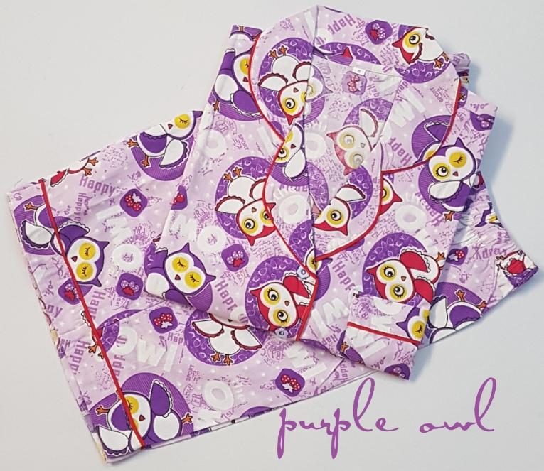 Baju Tidur Wanita Owl lengan pendek celana pendek
