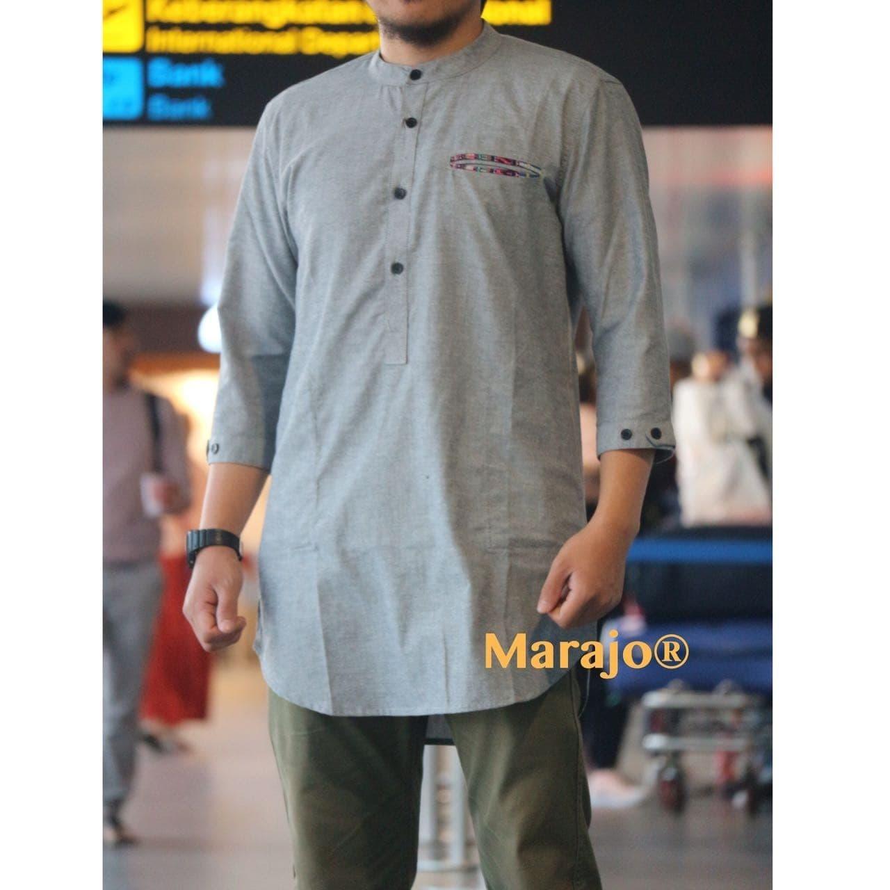 Baju Pria Kemeja Baju Koko Gaul Qurta Original Marajo Abu Saku Motif