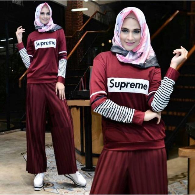 Damai fashion - setelan hijab wanita Halimah salur supreme - baju murah konveksi tanah abang
