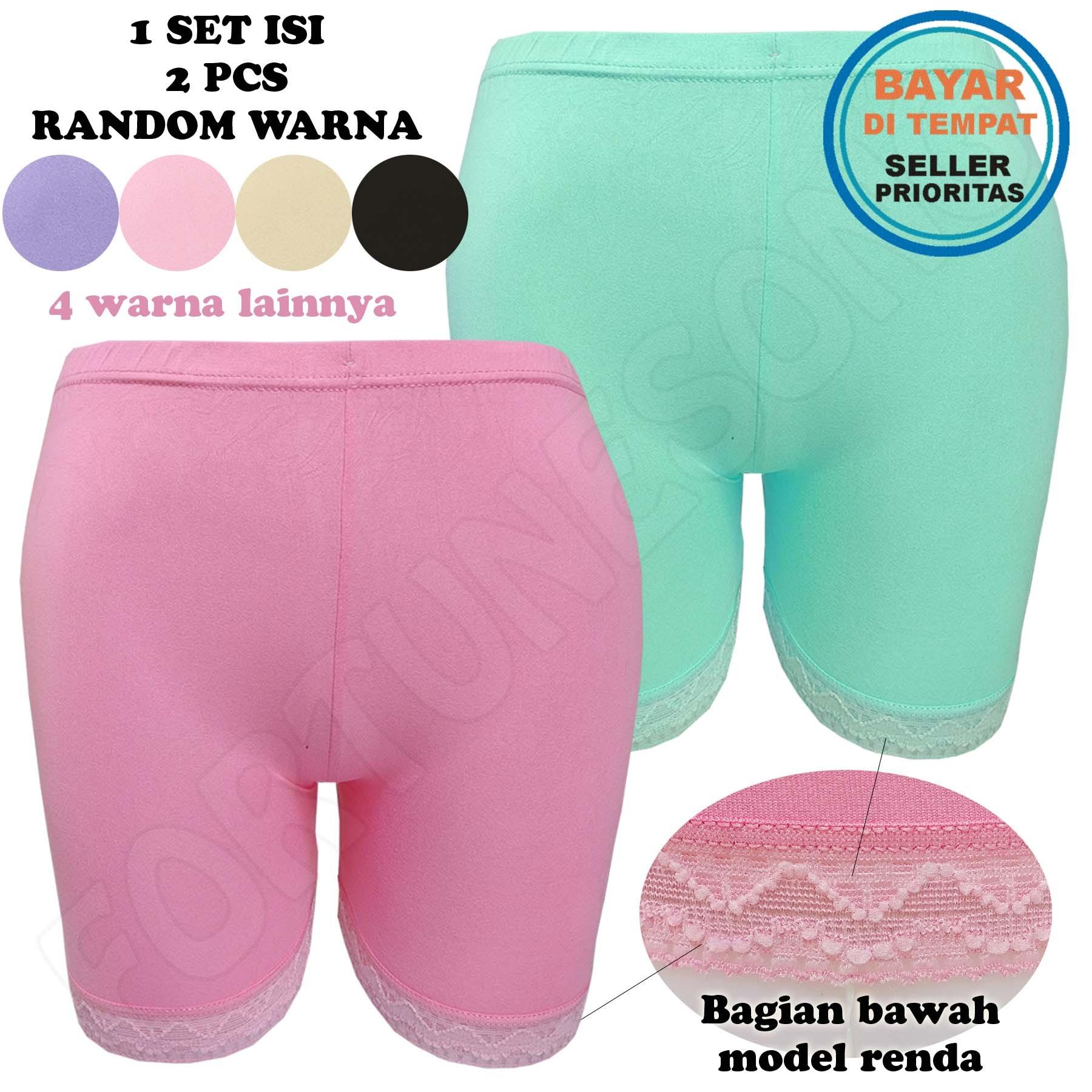 Fs'Fashion - 2 Pcs Celana Dalam Wanita Legging Pendek Renda Aneka Warna