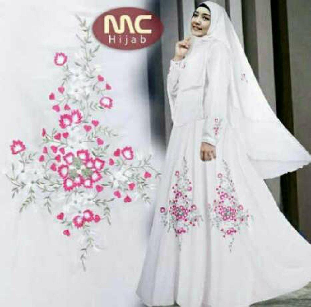 Fashion.Area - Narcisus Syari Putih - (Dapat Jilbab) / Dress Muslim / Gamis Wanita / Baju Muslim / Hijab Muslim / Fashion Muslim / Syar'i Muslim / Maxi Dress Lengan Panjang / Gamis Modern / Gamis Busui