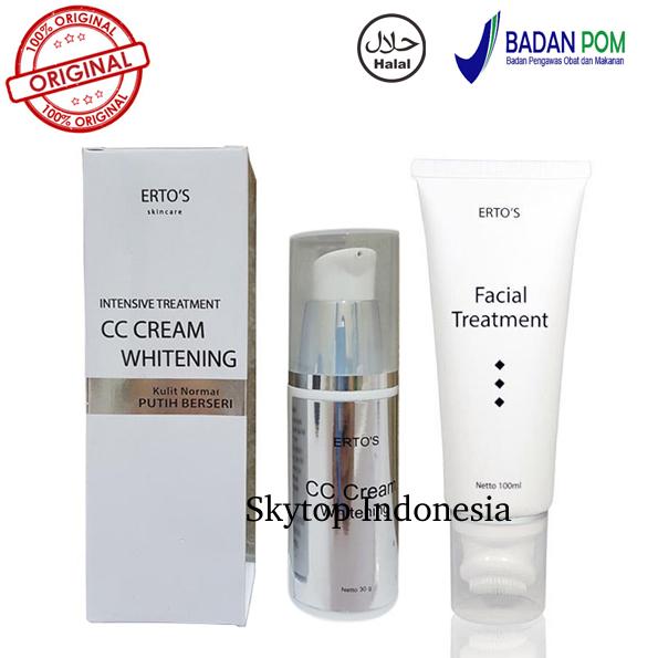 Erto's Original Paket Ertos Facial Treatment Ertos CC Cream Menghilangkan Jerawat Memutihkan Wajah Pemutih Alami  - 2 item