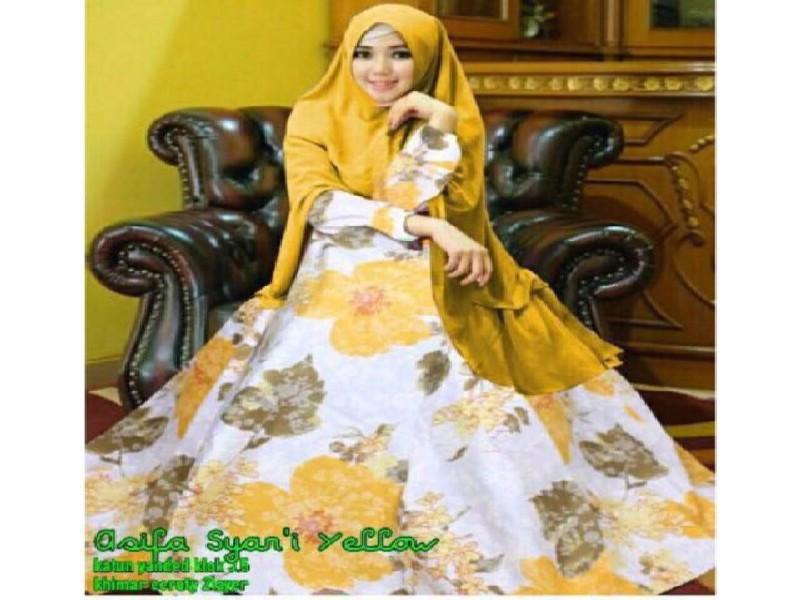 Asifa Gamis Syari Busana Muslim Gold Dengan Khimar