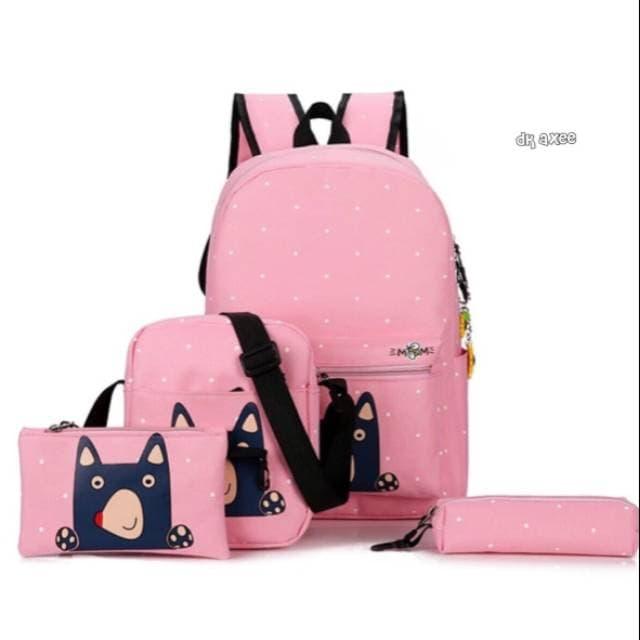 Jual PROMO Tas Backpack Ransel Anak Sekolah SD Laki Cewek Animals Murah 4 - Merah Muda Promo