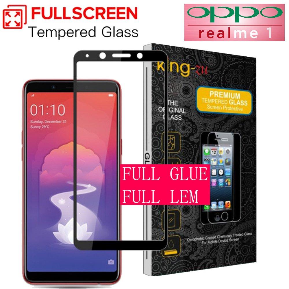 Glass Tempered King Zu FULL GLUE / FULL LEM OPPO REALME 1 2018 HITAM Anti Gores Super Terbaru